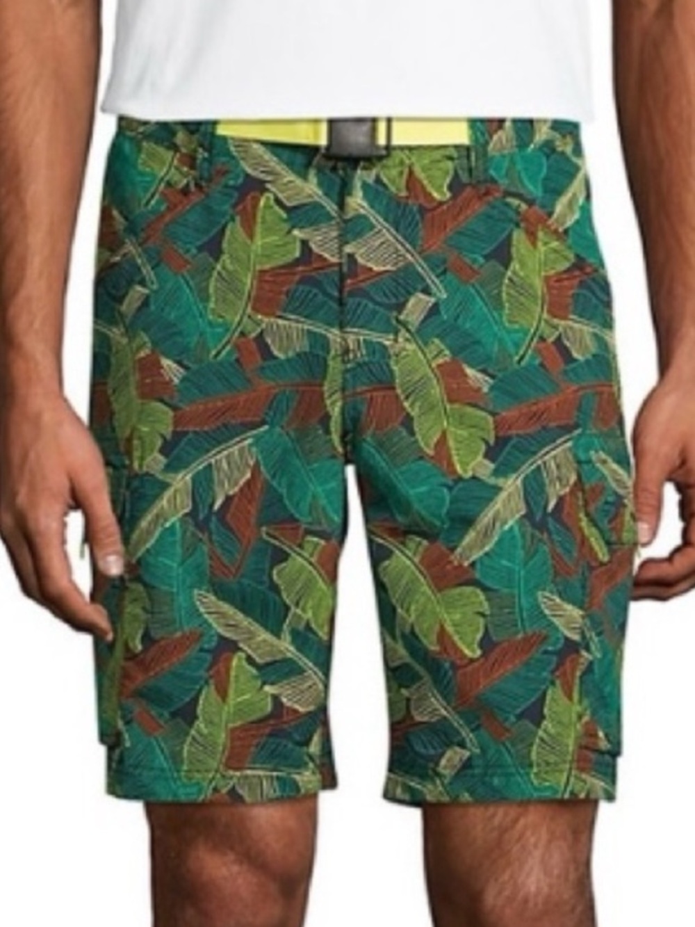 Lands' End Outrigger Quick Dry Cargo Swim Trunks Green Leaf No Liner Swimsuit L